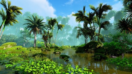 Wet swamp in tropical jungle