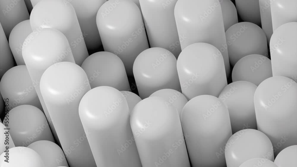 Poster moving up and down cylinders. design. animation with moving 3d round-shaped cylinders. stylish motio