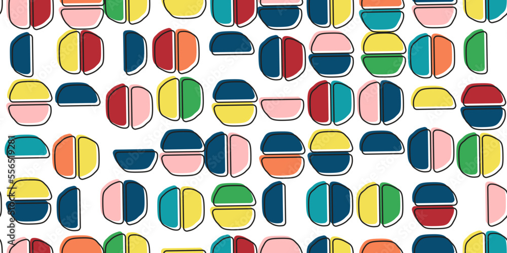 Poster Abstract seamless pattern with colorful halves. Colorful halves for a stylish design of seamless pattern.