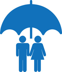 Life Insurance Icon, Umbrella Protecting Family Sign-Symbol, Blue Vector