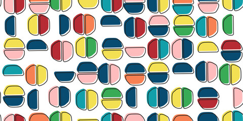 Abstract seamless pattern with colorful halves. Colorful halves for a stylish design of seamless pattern.