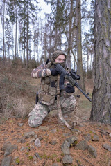 Member of the International Legion patrols. The war in Ukraine.Army soldier Patrolled the front line.