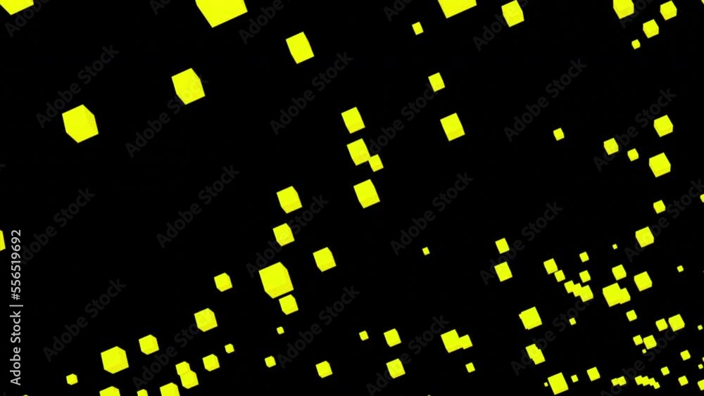 Poster 3d cubes are moving in virtual stream. design. flying stream of colored cubes on black background. v