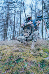 Member of the International Legion patrols. The war in Ukraine.Army soldier Patrolled the front line.