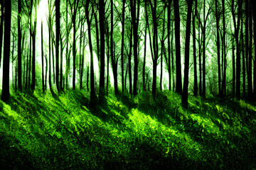 Obraz premium green forest in the morning Generative AI