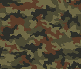 
Forest texture camouflage, army seamless pattern, vector military print, disguise, green brown spots.