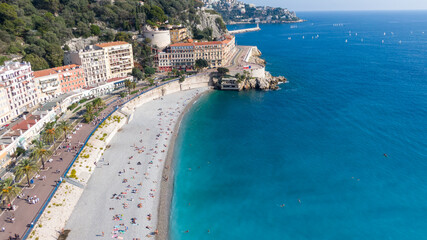 Aerial view on buildings and city, Old town in Nice, France 
