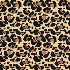 
Leopard print seamless animal pattern, vector texture of cat skin on textile