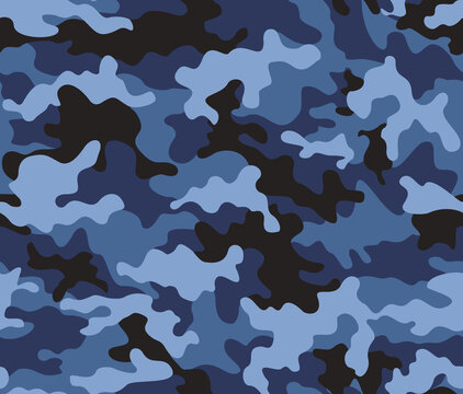Blue camouflage pattern, military fabric texture, army texture, urban background.