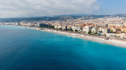 Naklejka na ściany i meble Aerial view on buildings and city, Old town in Nice, France 