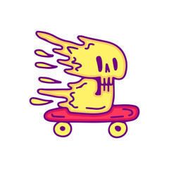 Fototapeta na wymiar Trippy skeleton skateboarding cartoon, illustration for t-shirt, sticker, or apparel merchandise. With modern pop style.