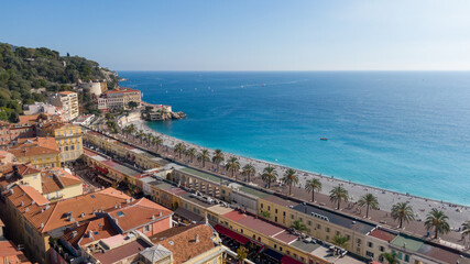 Aerial view on buildings and city, Old town in Nice, France 