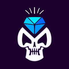 Skull head and gem cartoon, illustration for t-shirt, sticker, or apparel merchandise. With modern pop and retro style.