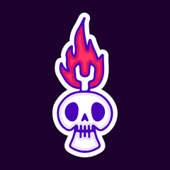 Skull head with flaming wrench cartoon, illustration for t-shirt, sticker, or apparel merchandise. With modern pop and retro style.