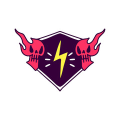 Burning skull head and thunder symbol cartoon, illustration for t-shirt, sticker, or apparel merchandise. With modern pop style.