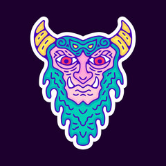 Trippy monster face cartoon, illustration for t-shirt, sticker, or apparel merchandise. With modern pop and retro style.