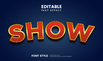 Editable 3d retro show text effect. Fancy vintage font style perfect for logotype, title or heading text.	
