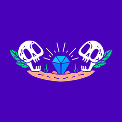 Wild skulls with diamond cartoon, illustration for t-shirt, sticker, or apparel merchandise. With modern pop and urban style.