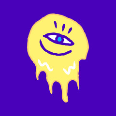 Distorted emoji with one eye cartoon, illustration for t-shirt, sticker, or apparel merchandise. With modern pop and retro style.