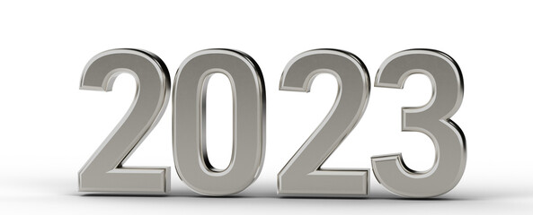 Gold number 2023 isolated on white background. 3d illustration
