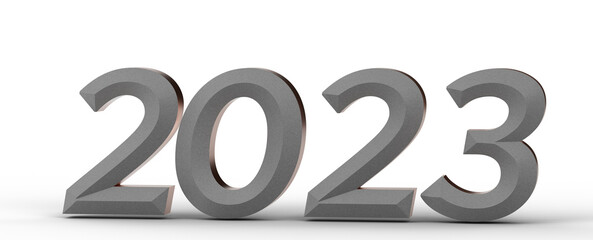 Gold number 2023 isolated on white background. 3d illustration