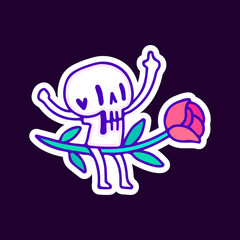 Sweet skull riding rose flower cartoon, illustration for t-shirt, sticker, or apparel merchandise. With modern pop and retro style.