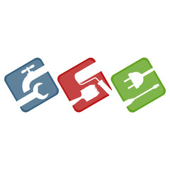 Painting, plumbing and electricity sign. Symbol for repair and construction