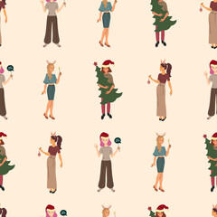 Traditional winter holiday celebration. Hand drawn Vector illustration