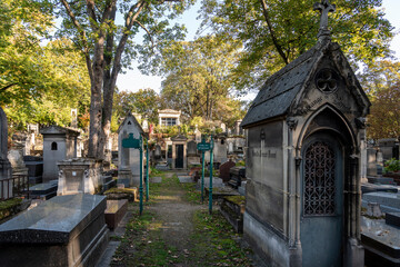 Montmartre cemetery in Paris France in a sunny day in autumn