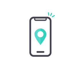 Online city map, GPS app on mobile phone screen icon logo design. Application for travel with location mark, pointer. Navigator pin checking points. Mark for destination vector design and illustration