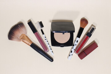 Make up brushes and powder, Cosmetics, Lipstick, Lip gloss