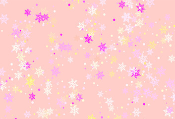 Light Pink, Yellow vector pattern with christmas snowflakes.