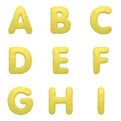 3D Render Set of Lemon Alphabet - Font including Letters,  Numbers and Punctuation Marks