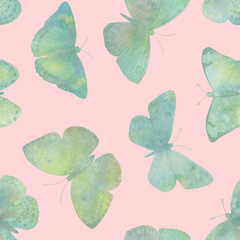 butterflies seamless pattern, watercolor illustration, abstract background for design, wallpaper, wrapping paper, textile.