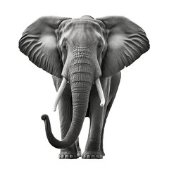 gros éléphant gris vu de face sur fond blanc - image générée par IA et détourée - obrazy, fototapety, plakaty
