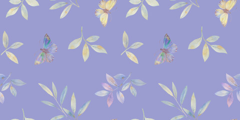 Fototapeta na wymiar butterflies and leaves, seamless pattern, abstract background for wallpapers, textiles, postcards, prints.