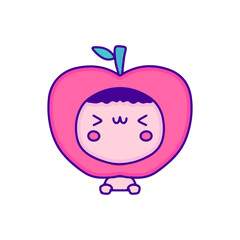 Cute baby in apple fruit costume doodle art, illustration for t-shirt, sticker, or apparel merchandise. With modern pop and kawaii style.