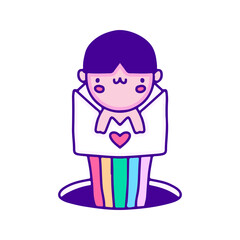 Kawaii baby in envelope with rainbow doodle art, illustration for t-shirt, sticker, or apparel merchandise. With modern pop style.