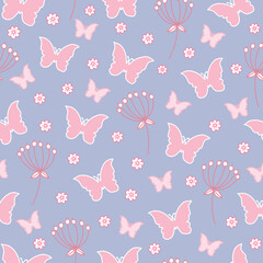 Luxury seamless pattern of flowers and butterfliesvector.  Seamless spring floral pattern. Summer beautiful textile, rustic wallpaper, surface, illustration, garden fabric, wrapping paper design
