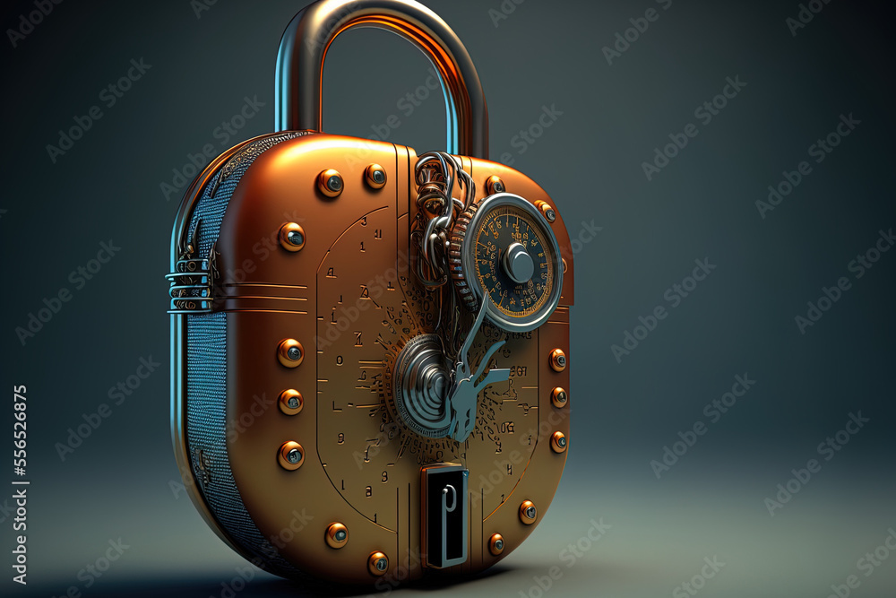 Poster background security and safety idea with a padlock. generative ai