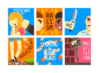 Obraz premium Social Problem Poster with Harmful Indifference and Immorality Vector Set