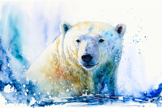 Polar bear watercolor painting. Generative AI