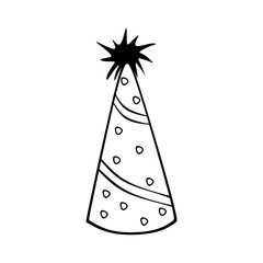 Festive hat with striped headdress doodle linear cartoon illustration. Festive hat in minimalist style isolated