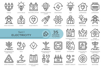 Fototapeta Set of conceptual icons. Vector icons in flat linear style for web sites, applications and other graphic resources. Set from the series - Electricity. Editable outline icon.	 obraz