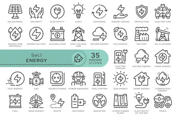 Set of conceptual icons. Vector icons in flat linear style for web sites, applications and other graphic resources. Set from the series - Energy. Editable outline icon.	