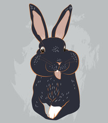 An illustration for a poster or calendar with a picture of a black rabbit. - 556527891