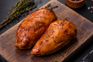 Delicious grilled chicken fillet with spices and herbs