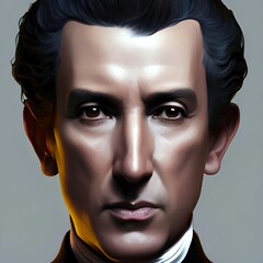 Illustrated portrait of Simon Bolivar (1783 – 1830) known as the Liberator. He led several Latin American countries  to independence.