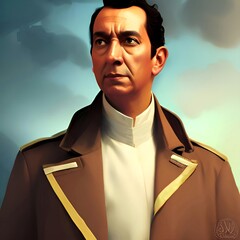 Illustrated portrait of Simon Bolivar (1783 – 1830) known as the Liberator. He led several Latin American countries  to independence. - obrazy, fototapety, plakaty