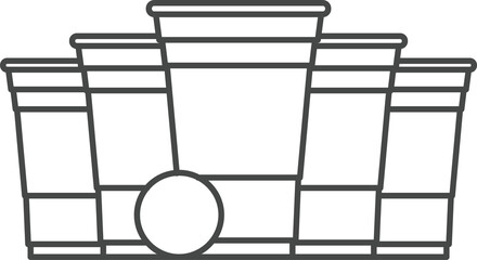 Outline beer pong illustration. Plastic cup and ball with splashing beer. Traditional party drinking game. 